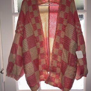 Altar'd State Pink and Cream Plaid Cardigan